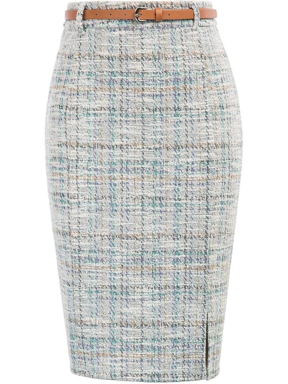 Women's Tweed Pencil Skirt Knee Length High Waisted Skirts with Slit Elegant Ski